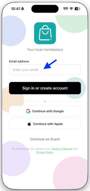 Email sign-up, step 1 screenshot